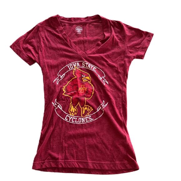 Women's Red ISU V-Neck TShirt Small - Picture 1 of 2